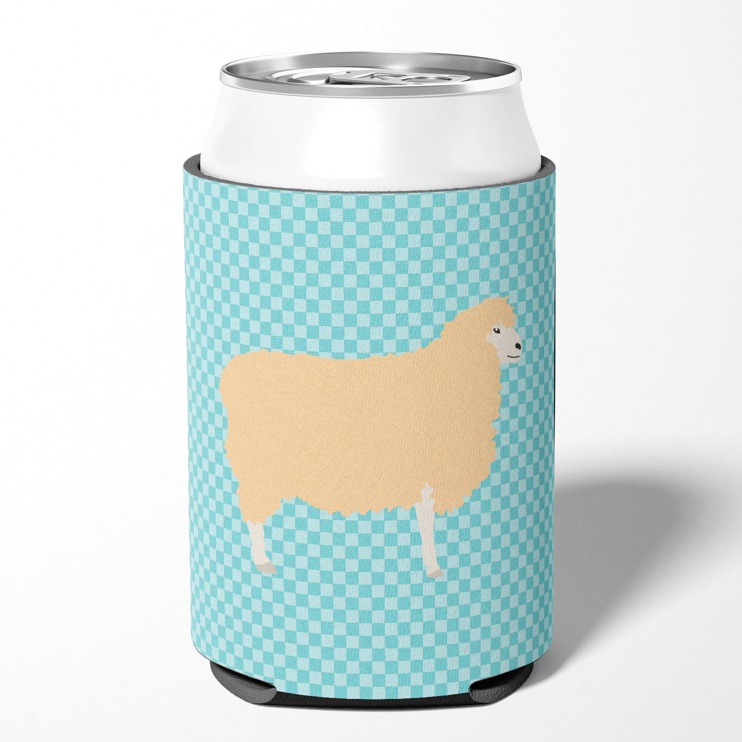 English Leicester Longwool Sheep Blue Check Can or Bottle Hugger Cooler Sleeve for Standard 12 oz Cans, Insulated Foam Beer & Soda Can Hugger Reusable