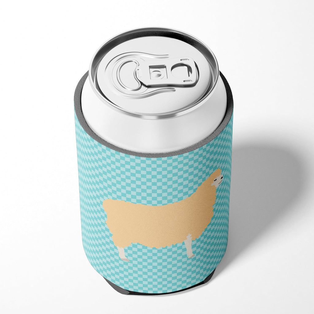 English Leicester Longwool Sheep Blue Check Can or Bottle Hugger Cooler Sleeve for Standard 12 oz Cans, Insulated Foam Beer & Soda Can Hugger Reusable