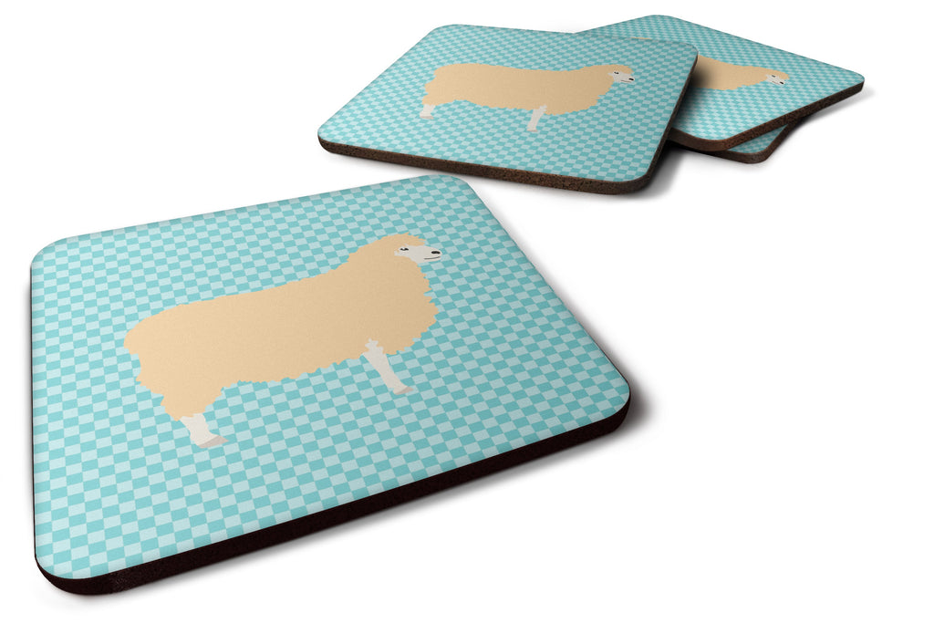 English Leicester Longwool Sheep Blue Check Foam Coasters Set of 4 Cup Coasters for Indoor Outdoor, Tabletop Protection, Anti Slip, Mouse pad Material