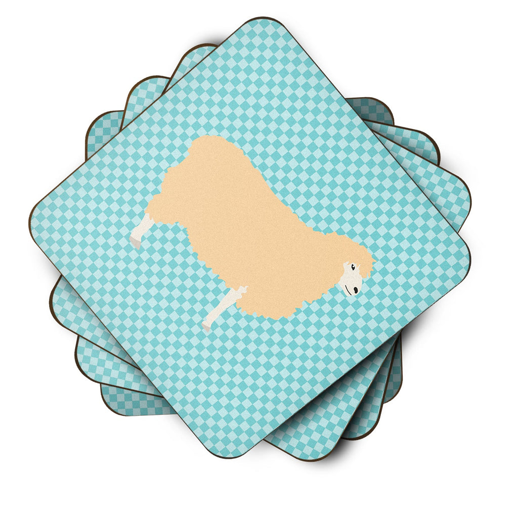English Leicester Longwool Sheep Blue Check Foam Coasters Set of 4 Cup Coasters for Indoor Outdoor, Tabletop Protection, Anti Slip, Mouse pad Material
