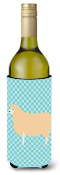 English Leicester Longwool Sheep Blue Check Wine Bottle Hugger Gift Sleeve for Standard 750 ml Bottles, Insulated Reusable Also Fits Mini Shot & Pint Bottles