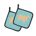 English Leicester Longwool Sheep Blue Check Pot Holder Set of 2 Heat Resistant Quilted Hot Pads 7.5 x 7.5 Inch, Insulated Kitchen Trivets for Cooking & Baking