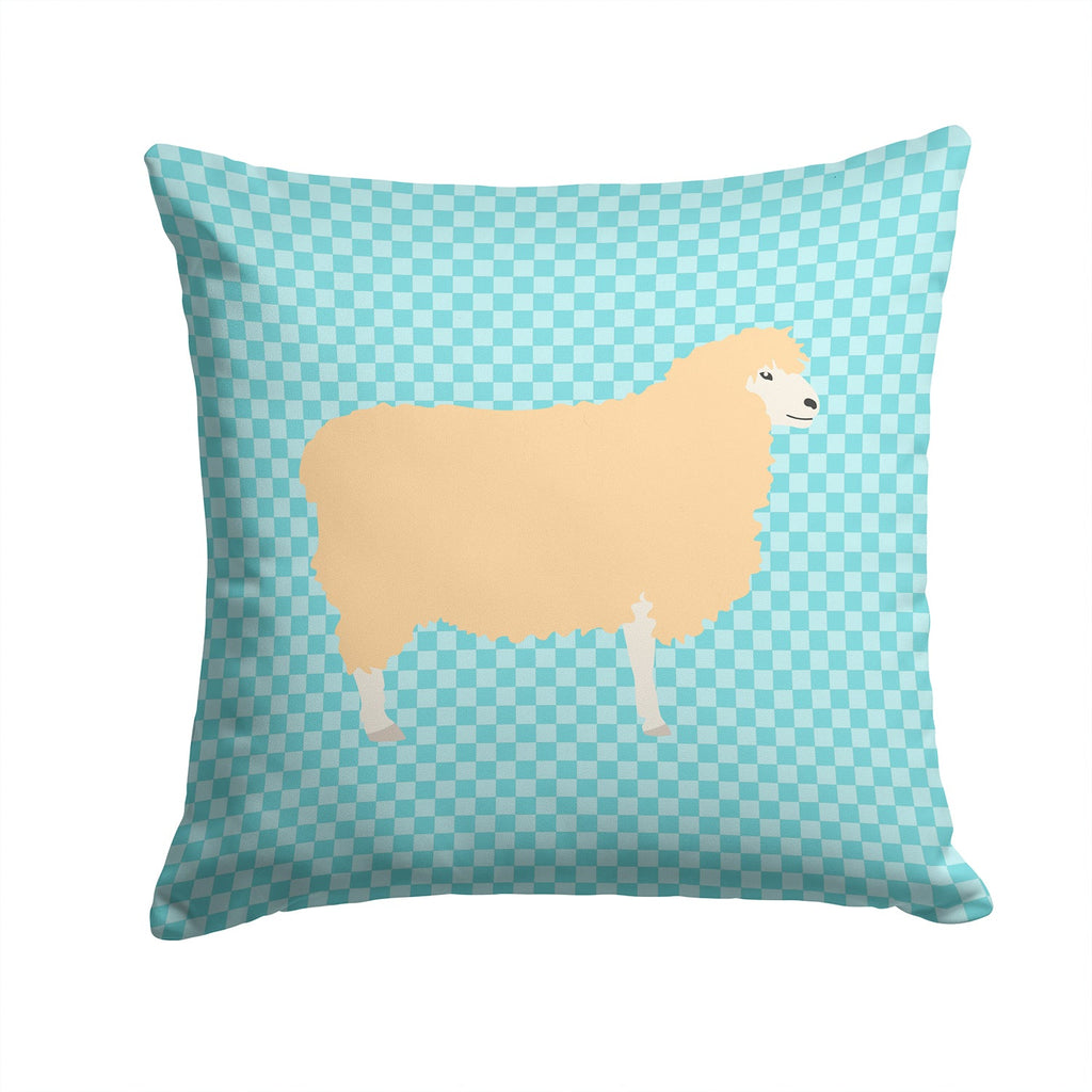 English Leicester Longwool Sheep Blue Check Decorative Throw Pillow 14x14 Indoor Outdoor Accent Cushion, Fabric Cover with Insert for Sofa, Bed, Porch & Living Room
