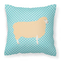 English Leicester Longwool Sheep Blue Check Decorative Throw Pillow 18x18 Indoor Outdoor Accent Cushion, Fabric Cover with Insert for Sofa, Bed, Porch & Living Room
