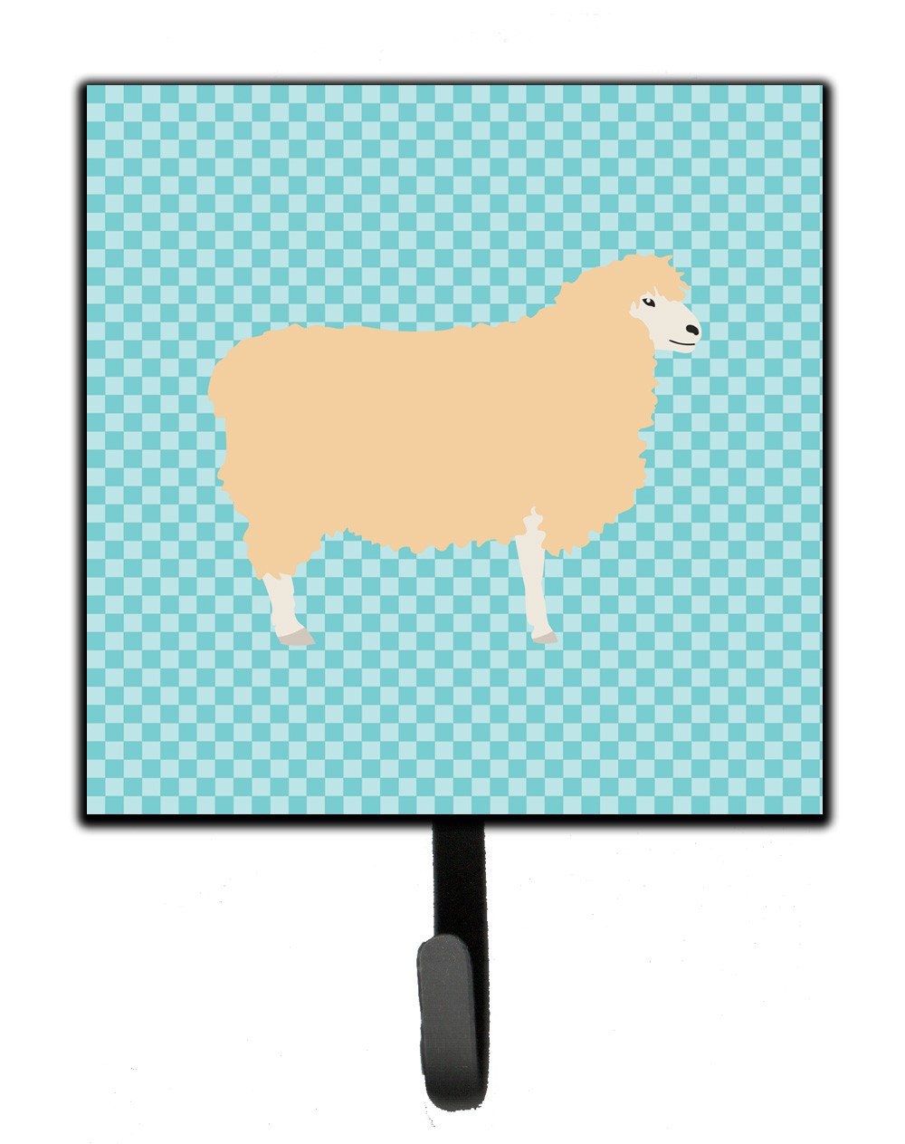 English Leicester Longwool Sheep Blue Check Leash or Key Holder Wall Hooks, Key Hooks Holder, Coat Rack Wall Mount, Coat Hooks, Hooks for Hanging Keys, Towels, Aprons, Leashes