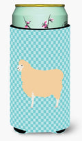 English Leicester Longwool Sheep Blue Check Tall Boy Hugger Can Cooler Sleeve Machine Washable Drink Collapsible Insulator Beverage Insulated Holder