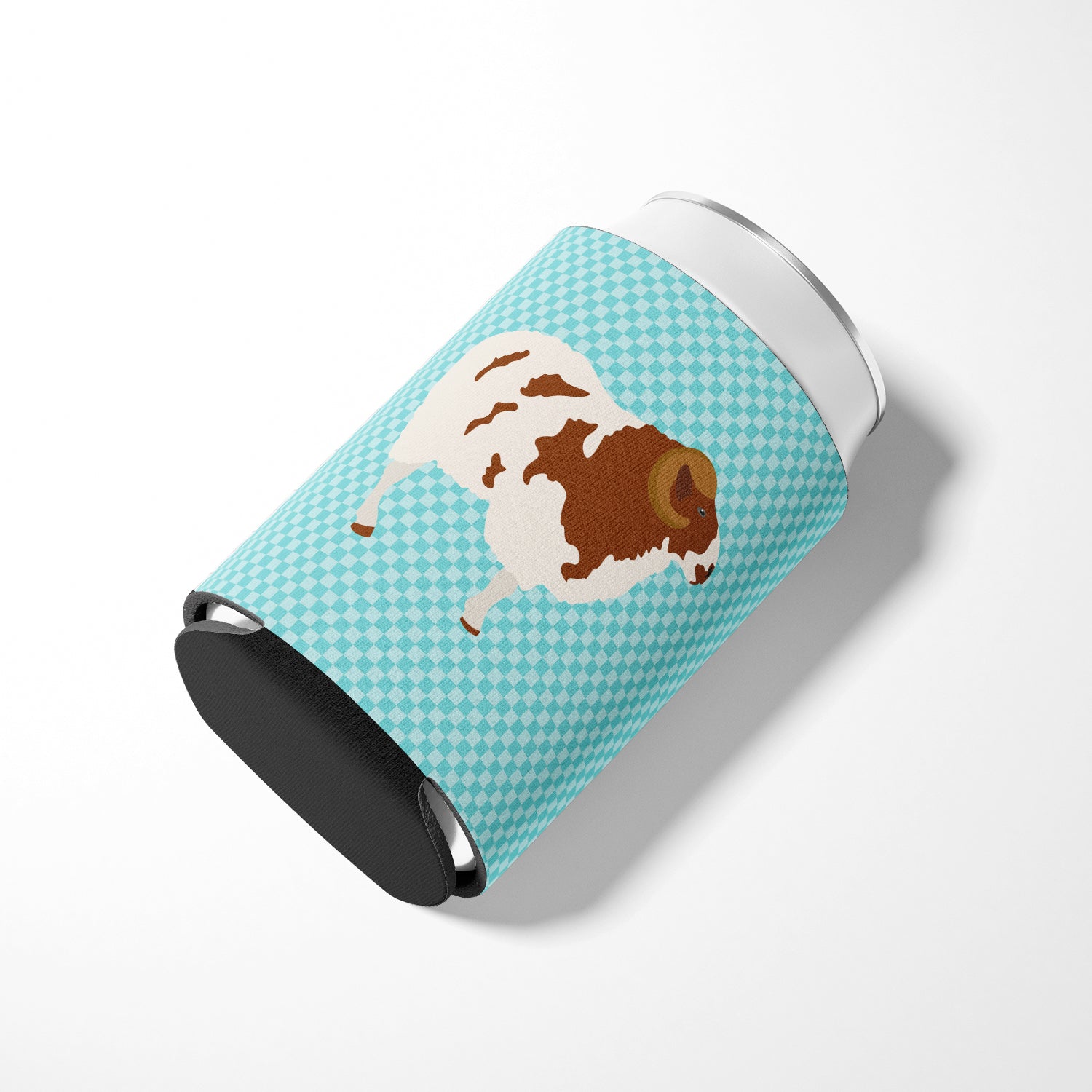 Jacob Sheep Blue Check Can or Bottle Hugger Cooler Sleeve for Standard 12 oz Cans, Insulated Foam Beer & Soda Can Hugger Reusable