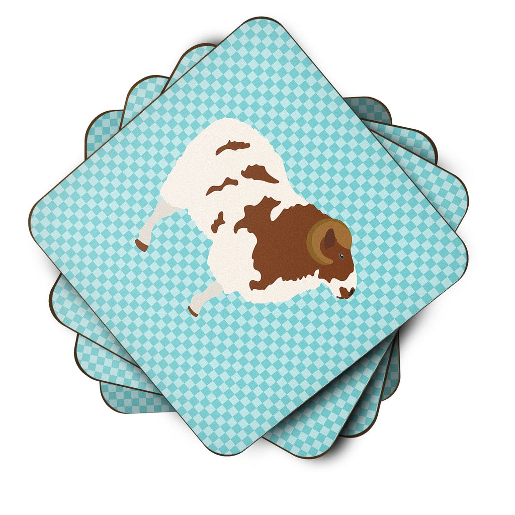 Jacob Sheep Blue Check Foam Coasters Set of 4 Cup Coasters for Indoor Outdoor, Tabletop Protection, Anti Slip, Mouse pad Material