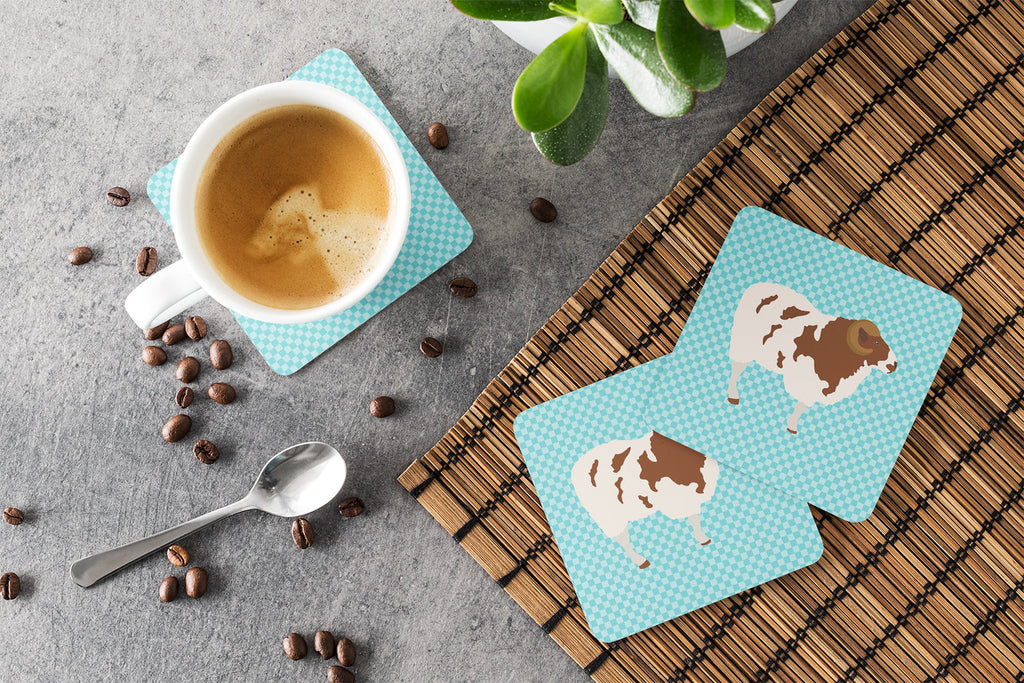 Jacob Sheep Blue Check Foam Coasters Set of 4 Cup Coasters for Indoor Outdoor, Tabletop Protection, Anti Slip, Mouse pad Material