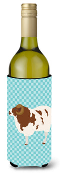 Jacob Sheep Blue Check Wine Bottle Hugger Gift Sleeve for Standard 750 ml Bottles, Insulated Reusable Also Fits Mini Shot & Pint Bottles