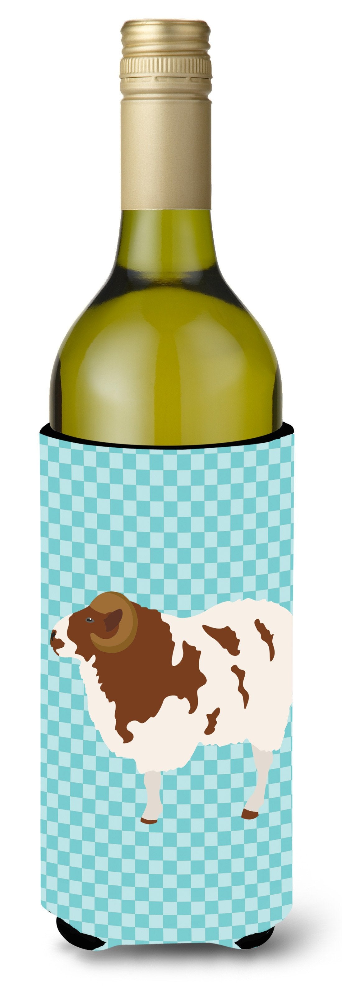 Jacob Sheep Blue Check Wine Bottle Hugger Gift Sleeve for Standard 750 ml Bottles, Insulated Reusable Also Fits Mini Shot & Pint Bottles