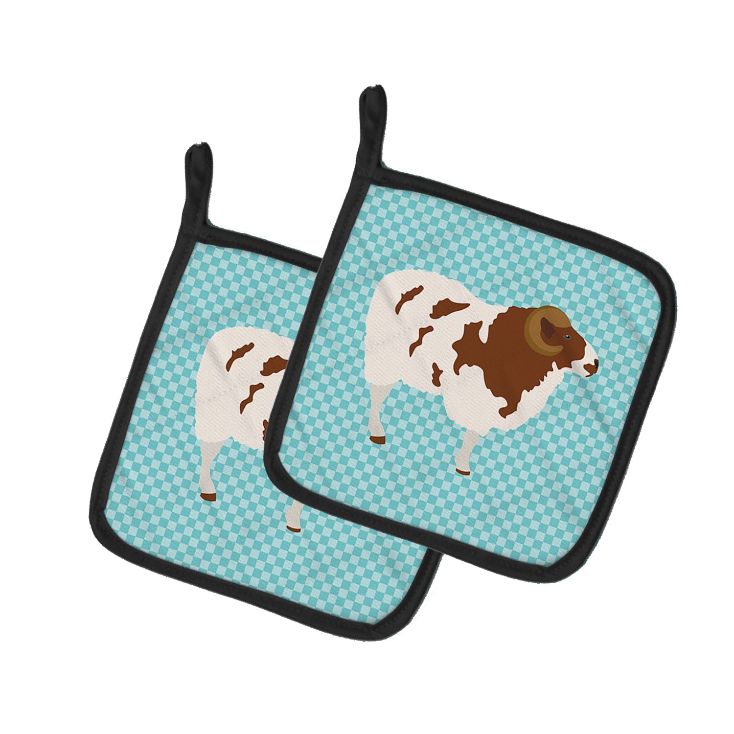 Jacob Sheep Blue Check Pot Holder Set of 2 Heat Resistant Quilted Hot Pads 7.5 x 7.5 Inch, Insulated Kitchen Trivets for Cooking & Baking