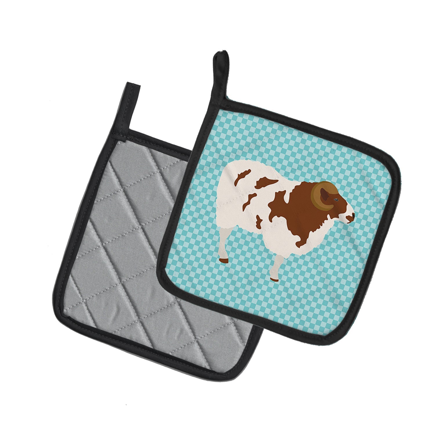 Jacob Sheep Blue Check Pot Holder Set of 2 Heat Resistant Quilted Hot Pads 7.5 x 7.5 Inch, Insulated Kitchen Trivets for Cooking & Baking