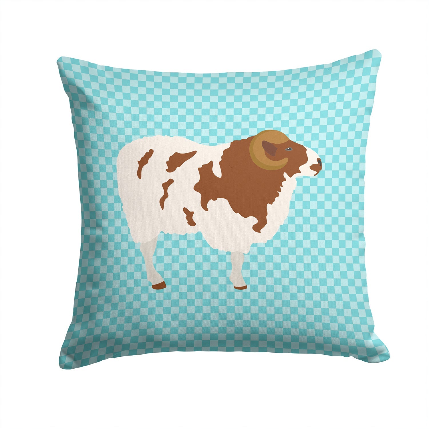 Jacob Sheep Blue Check Decorative Throw Pillow 14x14 Indoor Outdoor Accent Cushion, Fabric Cover with Insert for Sofa, Bed, Porch & Living Room