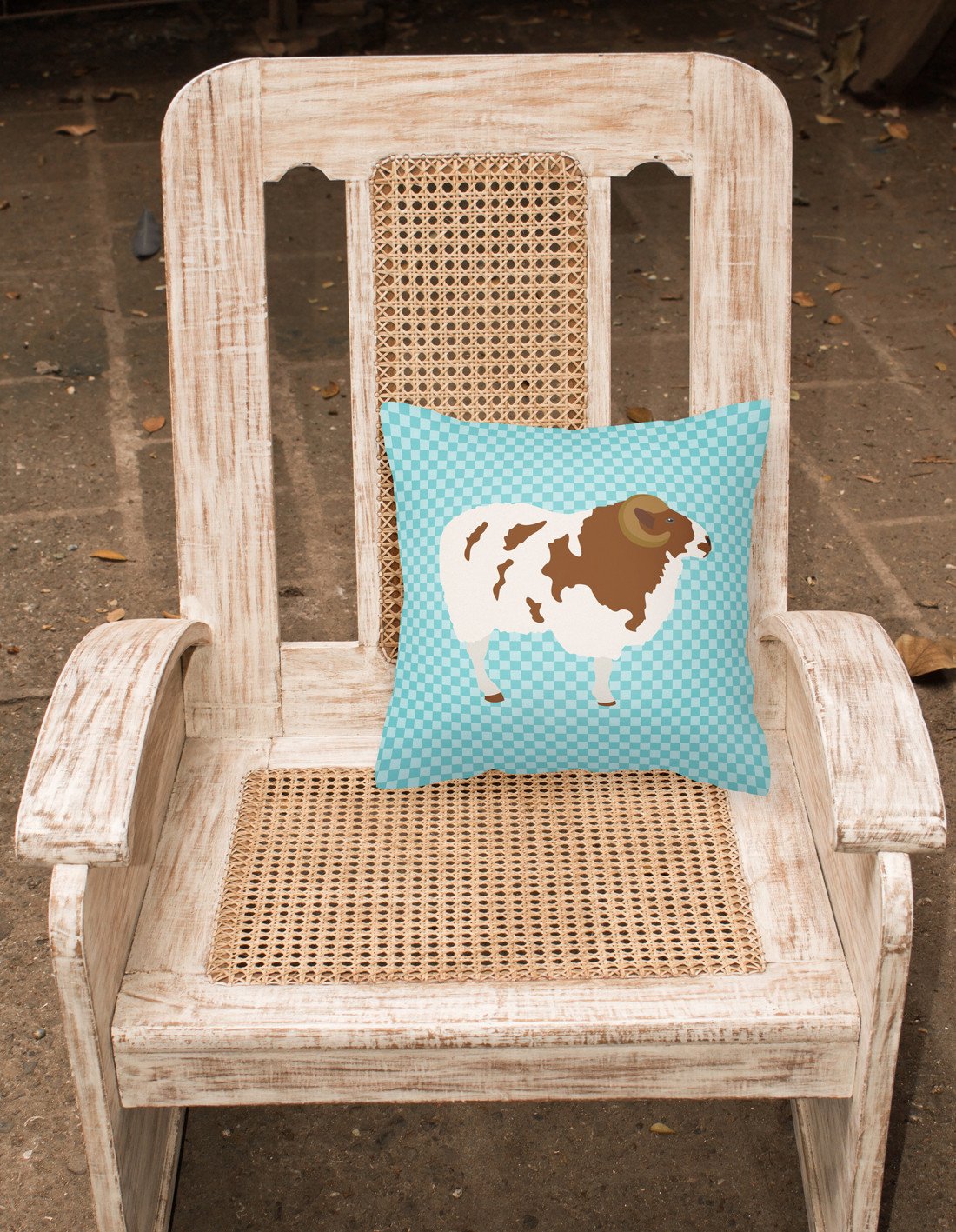 Jacob Sheep Blue Check Decorative Throw Pillow 18x18 Indoor Outdoor Accent Cushion, Fabric Cover with Insert for Sofa, Bed, Porch & Living Room
