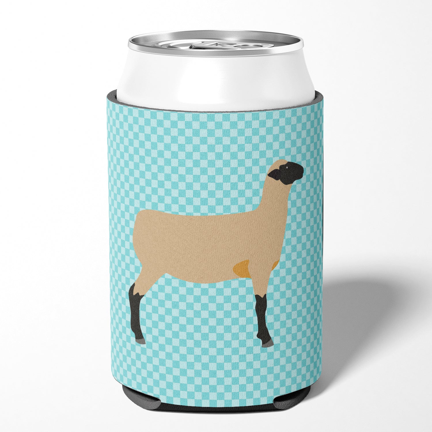 Hampshire Down Sheep Blue Check Can or Bottle Hugger Cooler Sleeve for Standard 12 oz Cans, Insulated Foam Beer & Soda Can Hugger Reusable