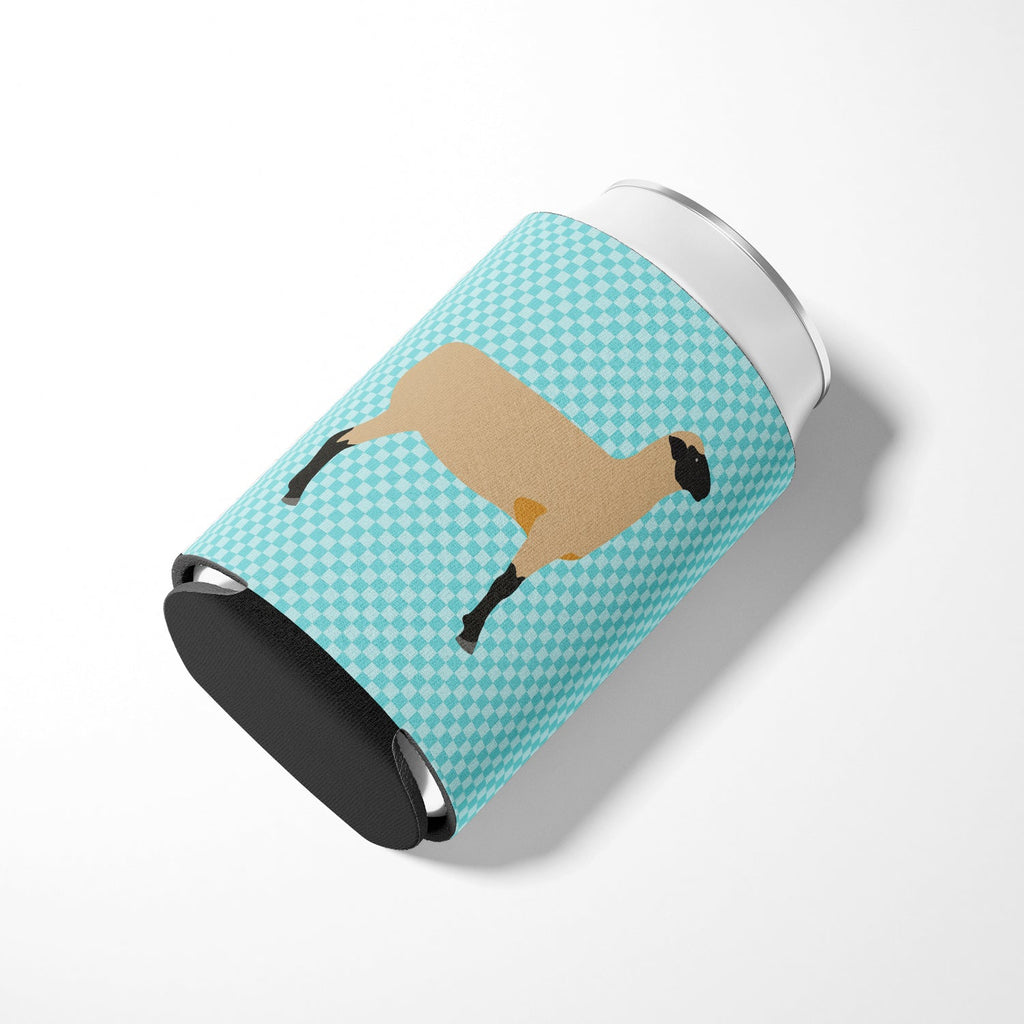 Hampshire Down Sheep Blue Check Can or Bottle Hugger Cooler Sleeve for Standard 12 oz Cans, Insulated Foam Beer & Soda Can Hugger Reusable