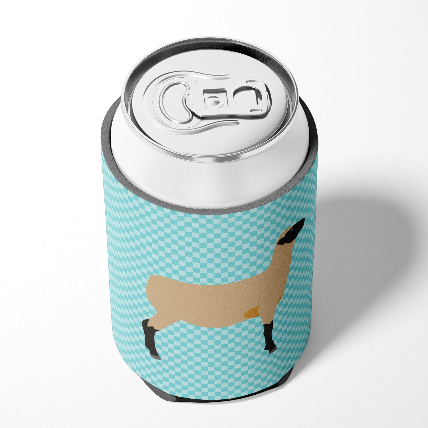 Hampshire Down Sheep Blue Check Can or Bottle Hugger Cooler Sleeve for Standard 12 oz Cans, Insulated Foam Beer & Soda Can Hugger Reusable