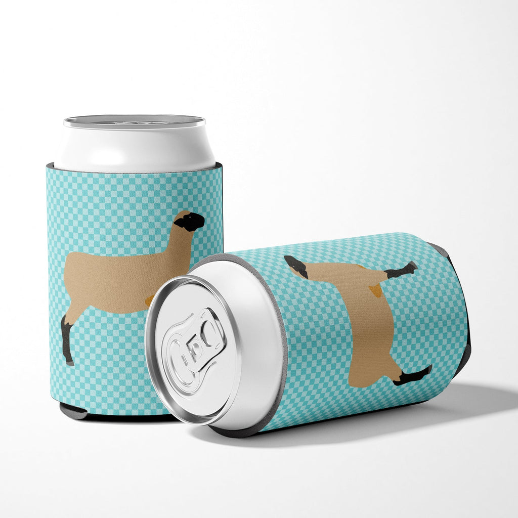 Hampshire Down Sheep Blue Check Can or Bottle Hugger Cooler Sleeve for Standard 12 oz Cans, Insulated Foam Beer & Soda Can Hugger Reusable