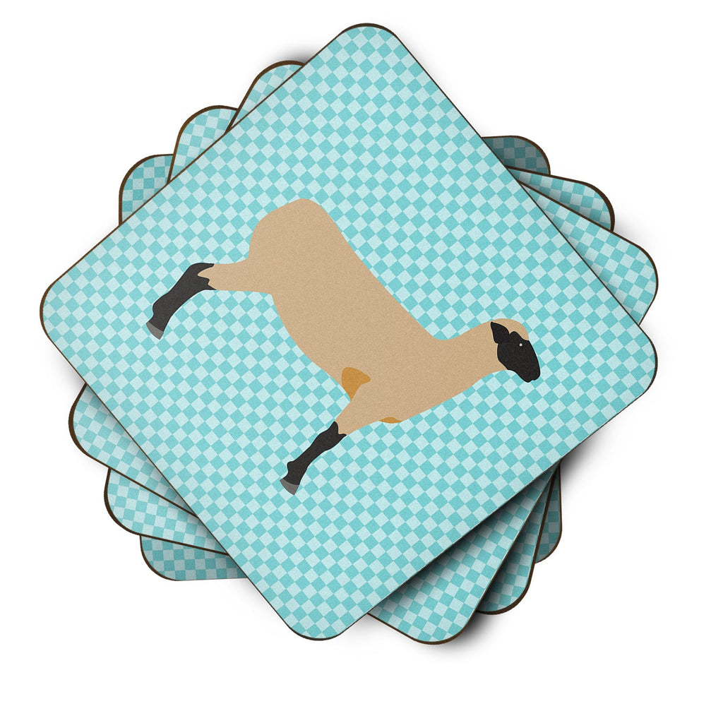 Hampshire Down Sheep Blue Check Foam Coasters Set of 4 Cup Coasters for Indoor Outdoor, Tabletop Protection, Anti Slip, Mouse pad Material