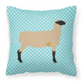 Hampshire Down Sheep Blue Check Decorative Throw Pillow 18x18 Indoor Outdoor Accent Cushion, Fabric Cover with Insert for Sofa, Bed, Porch & Living Room