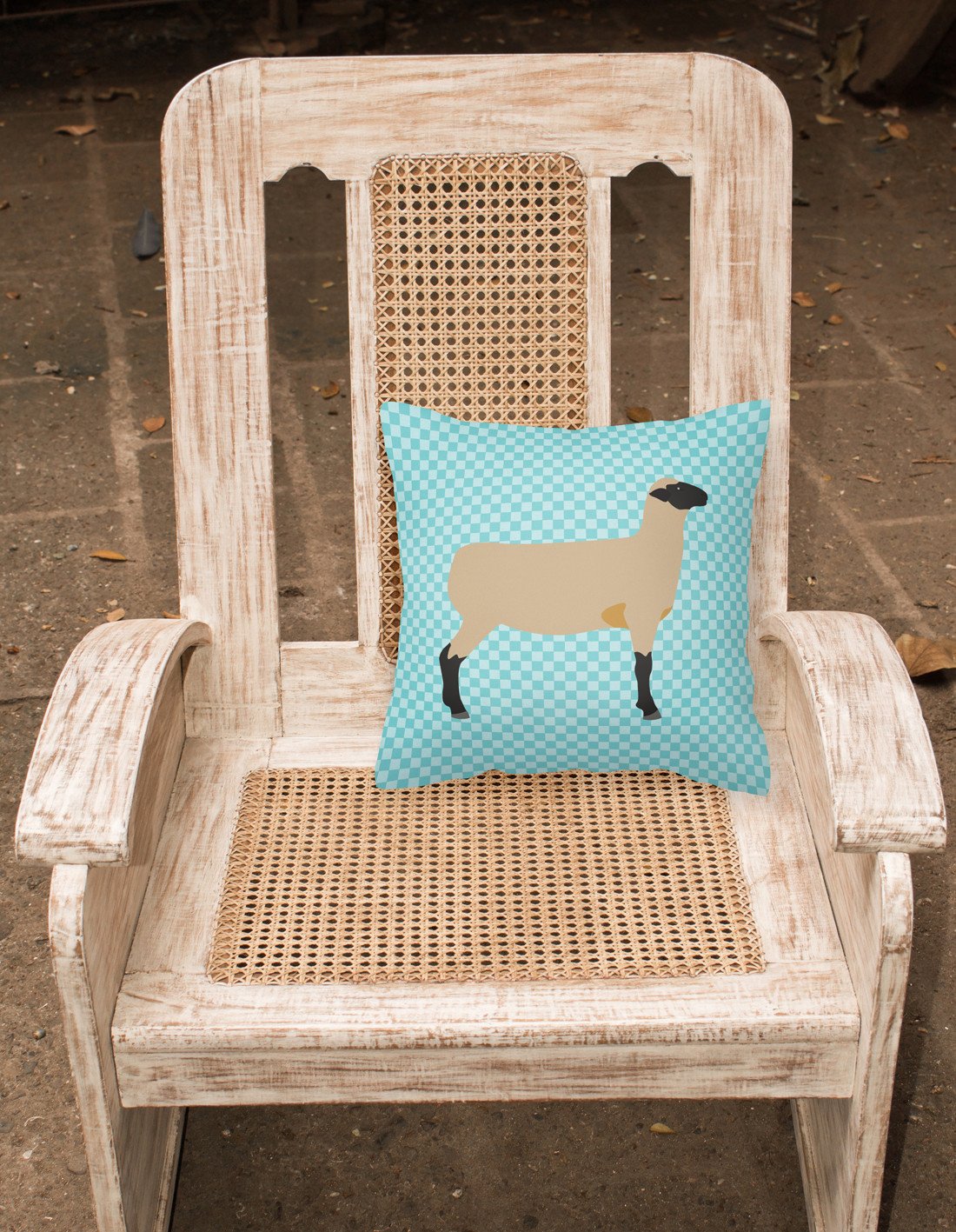 Hampshire Down Sheep Blue Check Decorative Throw Pillow 18x18 Indoor Outdoor Accent Cushion, Fabric Cover with Insert for Sofa, Bed, Porch & Living Room