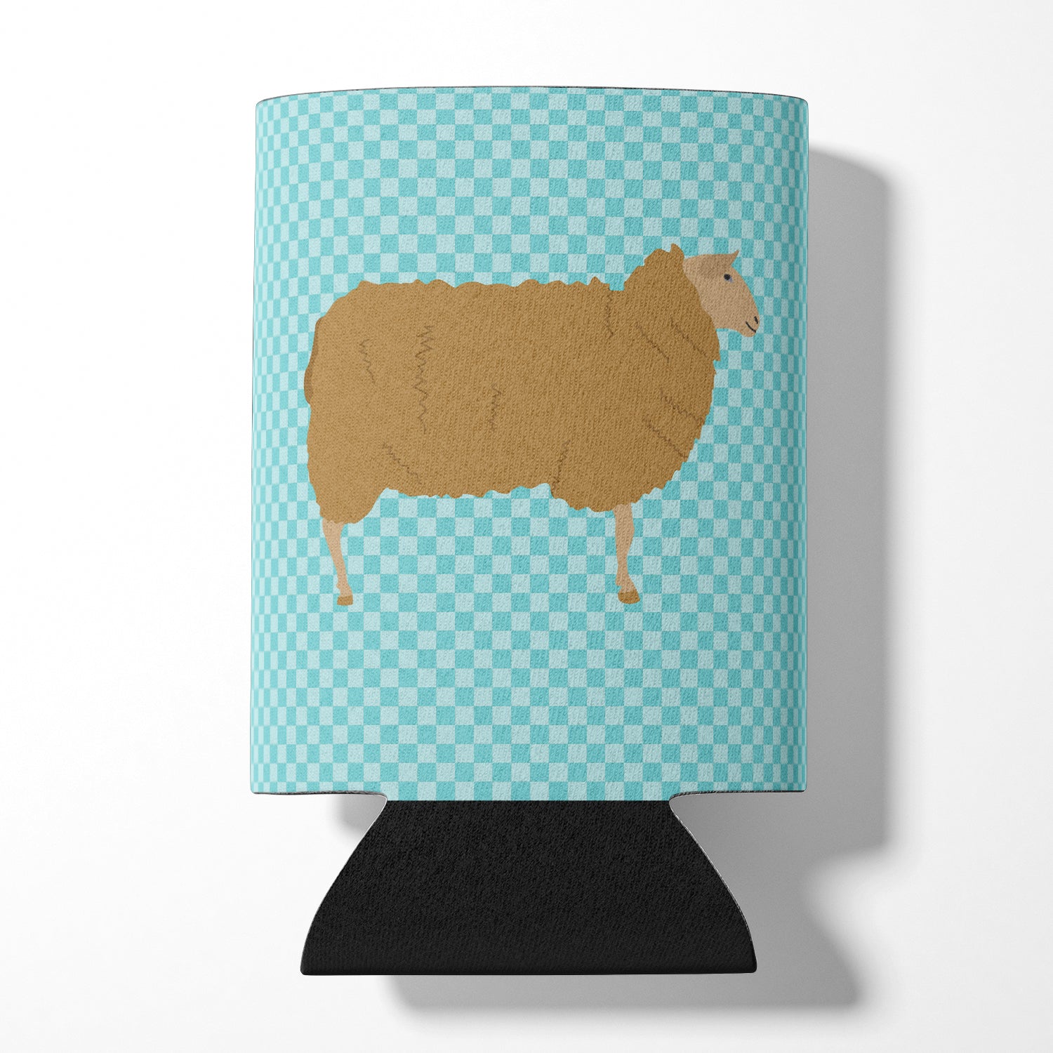 East Friesian Sheep Blue Check Can or Bottle Hugger Cooler Sleeve for Standard 12 oz Cans, Insulated Foam Beer & Soda Can Hugger Reusable