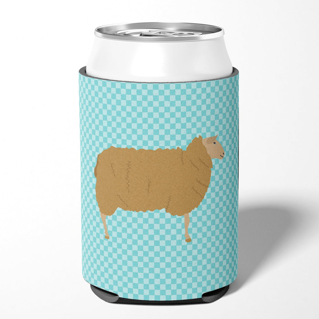 East Friesian Sheep Blue Check Can or Bottle Hugger Cooler Sleeve for Standard 12 oz Cans, Insulated Foam Beer & Soda Can Hugger Reusable