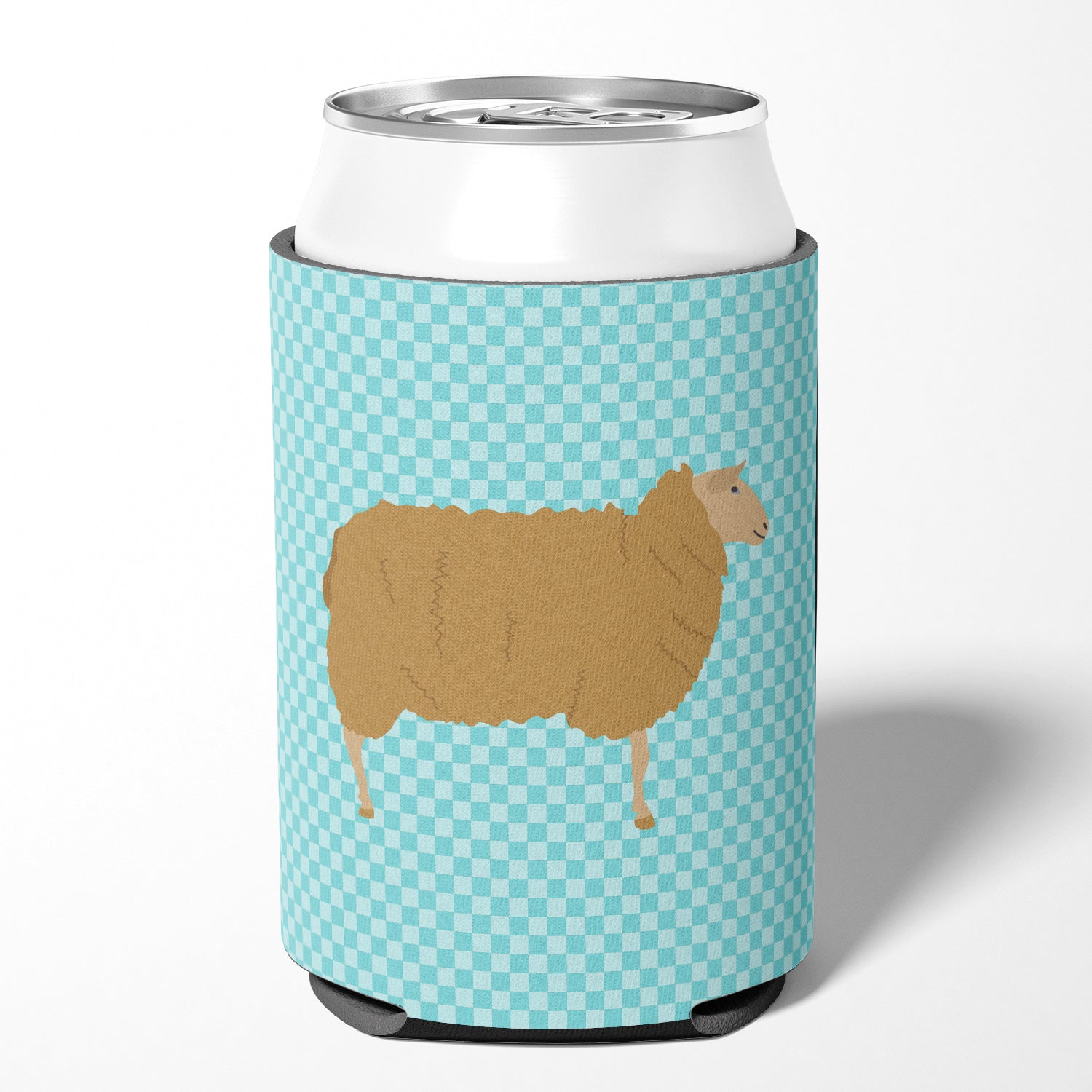 East Friesian Sheep Blue Check Can or Bottle Hugger Cooler Sleeve for Standard 12 oz Cans, Insulated Foam Beer & Soda Can Hugger Reusable