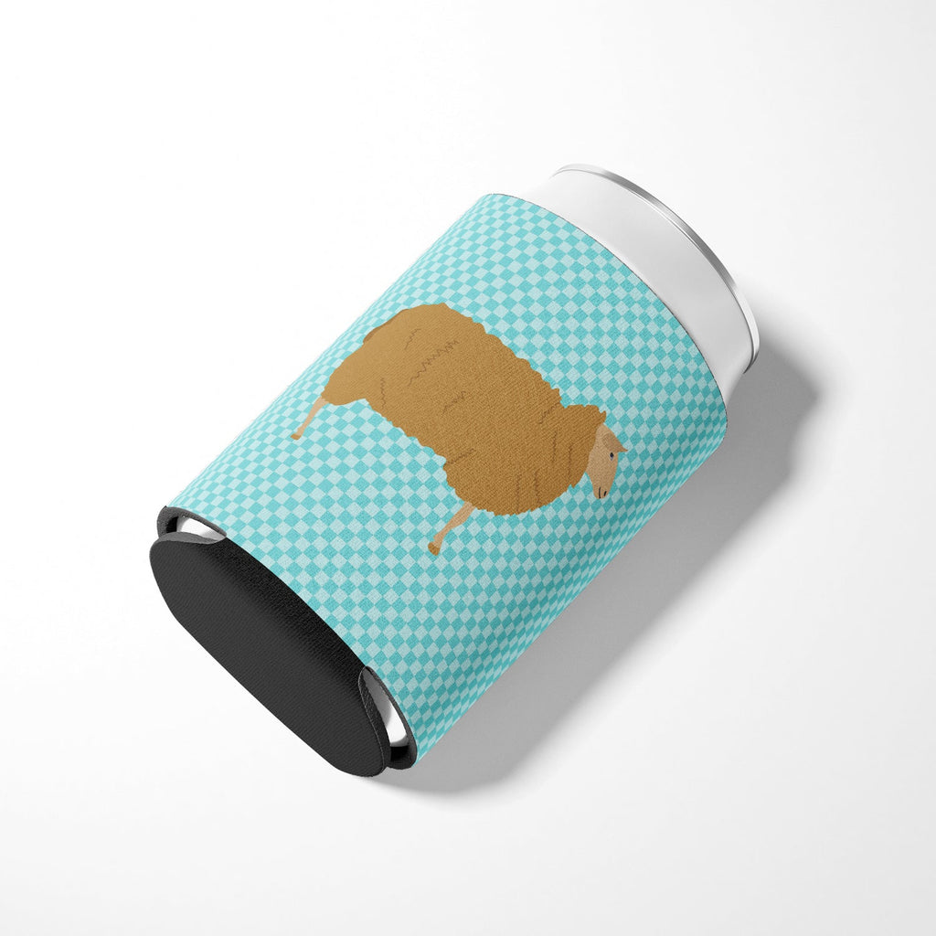 East Friesian Sheep Blue Check Can or Bottle Hugger Cooler Sleeve for Standard 12 oz Cans, Insulated Foam Beer & Soda Can Hugger Reusable
