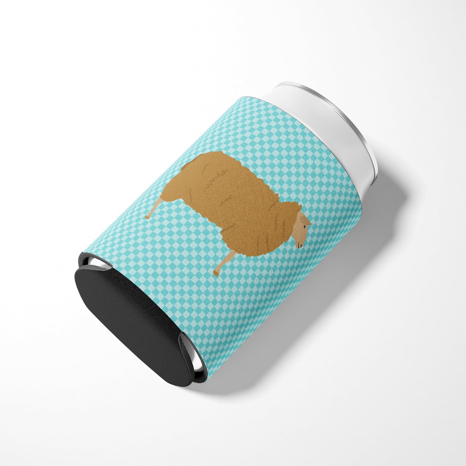 East Friesian Sheep Blue Check Can or Bottle Hugger Cooler Sleeve for Standard 12 oz Cans, Insulated Foam Beer & Soda Can Hugger Reusable