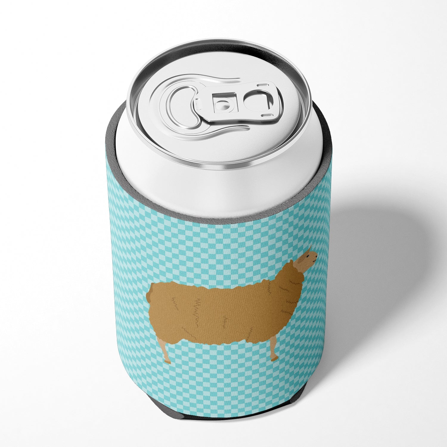 East Friesian Sheep Blue Check Can or Bottle Hugger Cooler Sleeve for Standard 12 oz Cans, Insulated Foam Beer & Soda Can Hugger Reusable