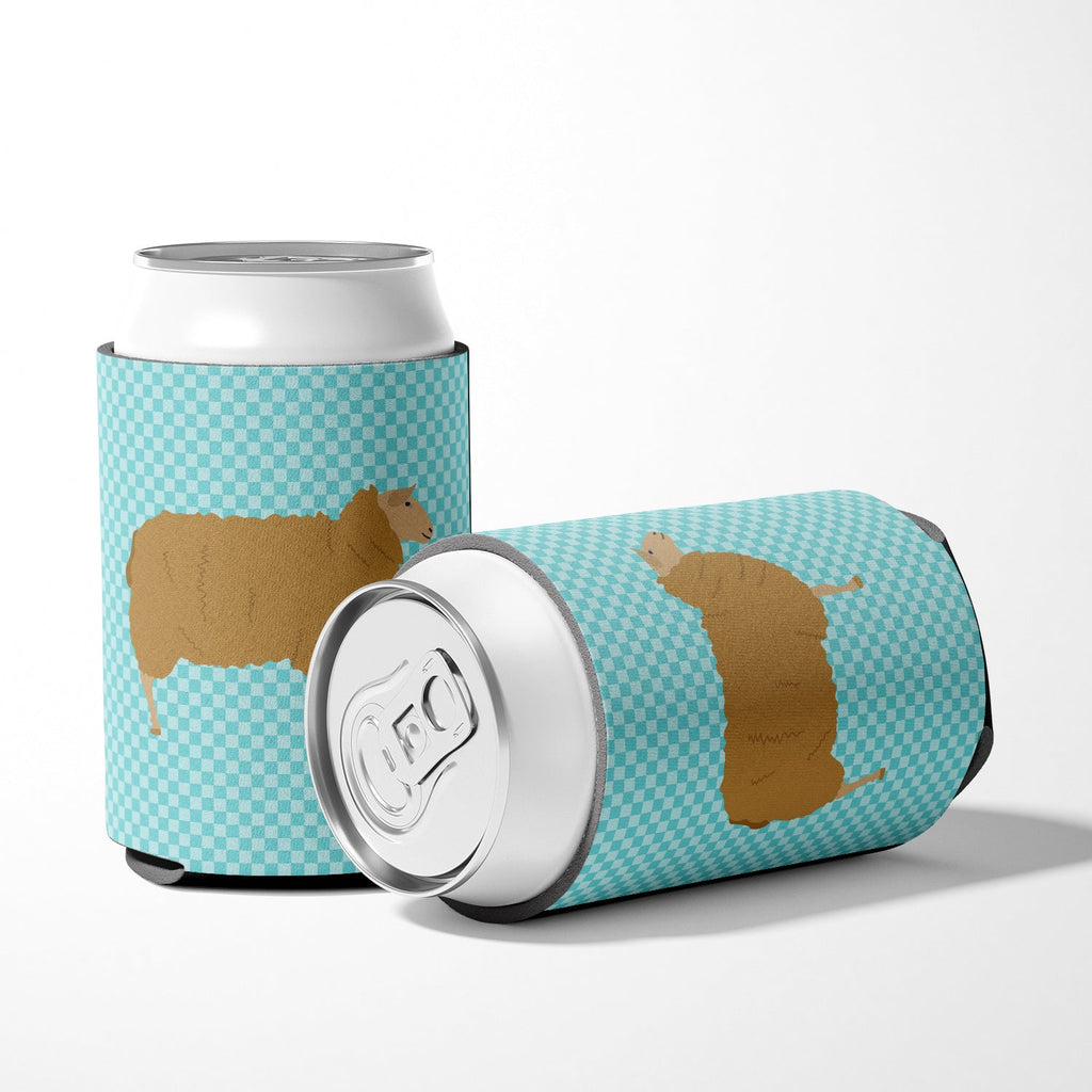 East Friesian Sheep Blue Check Can or Bottle Hugger Cooler Sleeve for Standard 12 oz Cans, Insulated Foam Beer & Soda Can Hugger Reusable