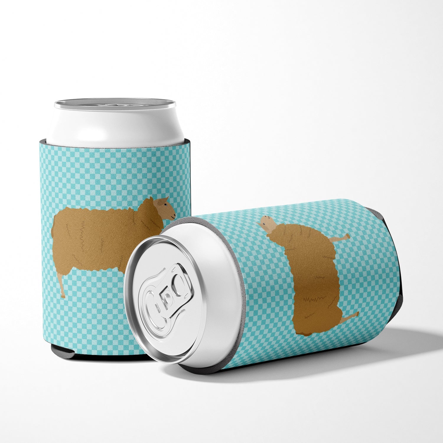East Friesian Sheep Blue Check Can or Bottle Hugger Cooler Sleeve for Standard 12 oz Cans, Insulated Foam Beer & Soda Can Hugger Reusable