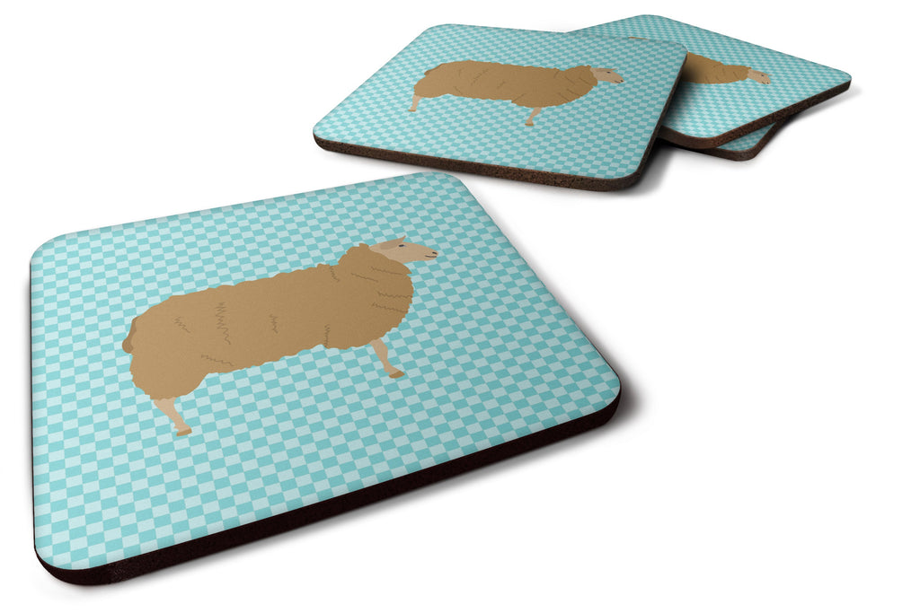 East Friesian Sheep Blue Check Foam Coasters Set of 4 Cup Coasters for Indoor Outdoor, Tabletop Protection, Anti Slip, Mouse pad Material
