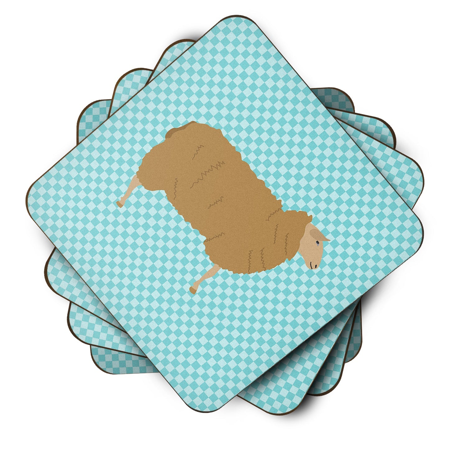 East Friesian Sheep Blue Check Foam Coasters Set of 4 Cup Coasters for Indoor Outdoor, Tabletop Protection, Anti Slip, Mouse pad Material
