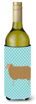 East Friesian Sheep Blue Check Wine Bottle Hugger Gift Sleeve for Standard 750 ml Bottles, Insulated Reusable Also Fits Mini Shot & Pint Bottles
