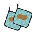 East Friesian Sheep Blue Check Pot Holder Set of 2 Heat Resistant Quilted Hot Pads 7.5 x 7.5 Inch, Insulated Kitchen Trivets for Cooking & Baking