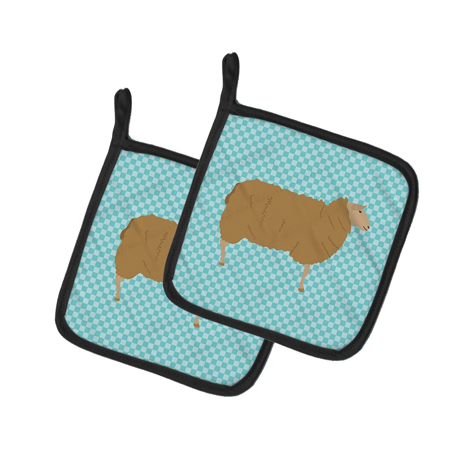 East Friesian Sheep Blue Check Pot Holder Set of 2 Heat Resistant Quilted Hot Pads 7.5 x 7.5 Inch, Insulated Kitchen Trivets for Cooking & Baking