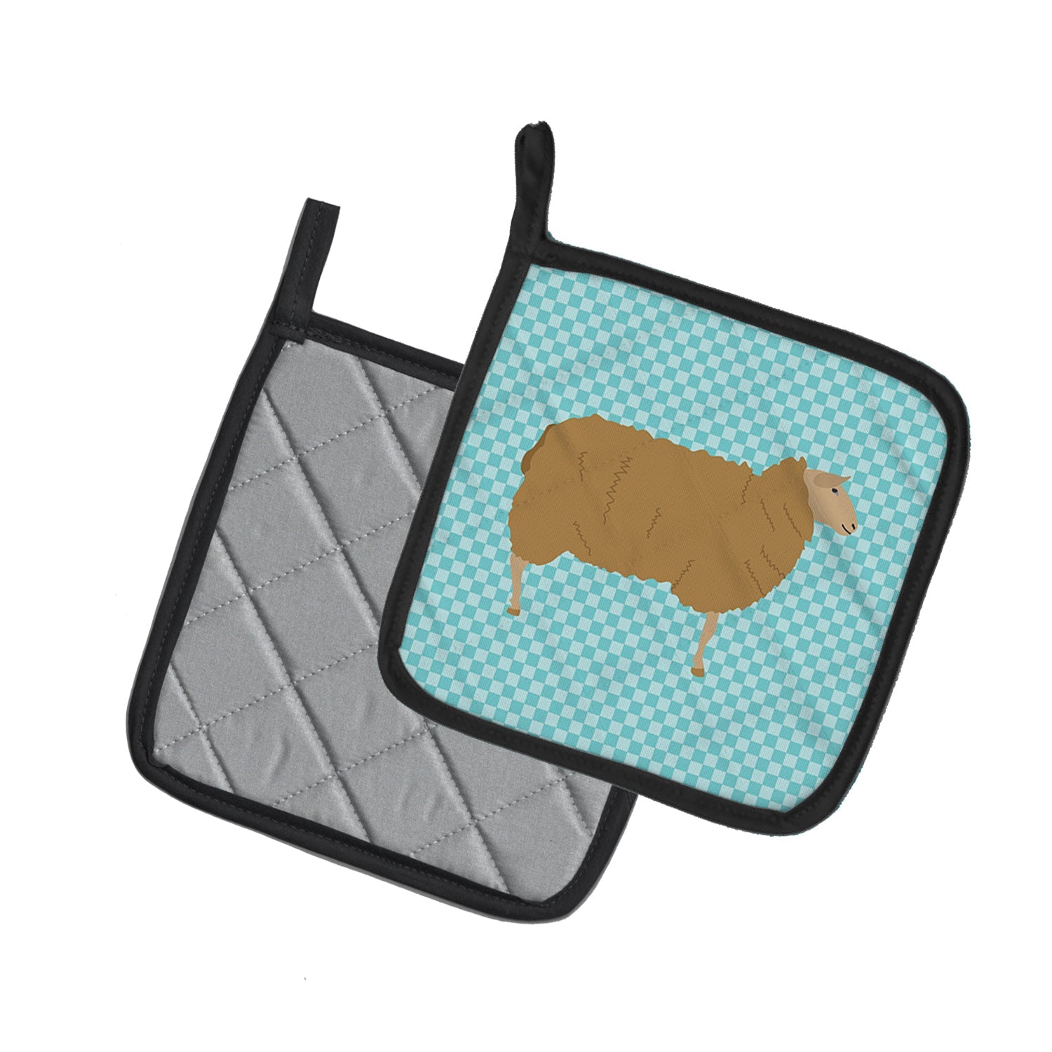 East Friesian Sheep Blue Check Pot Holder Set of 2 Heat Resistant Quilted Hot Pads 7.5 x 7.5 Inch, Insulated Kitchen Trivets for Cooking & Baking