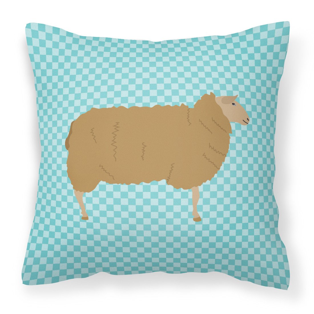 East Friesian Sheep Blue Check Decorative Throw Pillow 18x18 Indoor Outdoor Accent Cushion, Fabric Cover with Insert for Sofa, Bed, Porch & Living Room