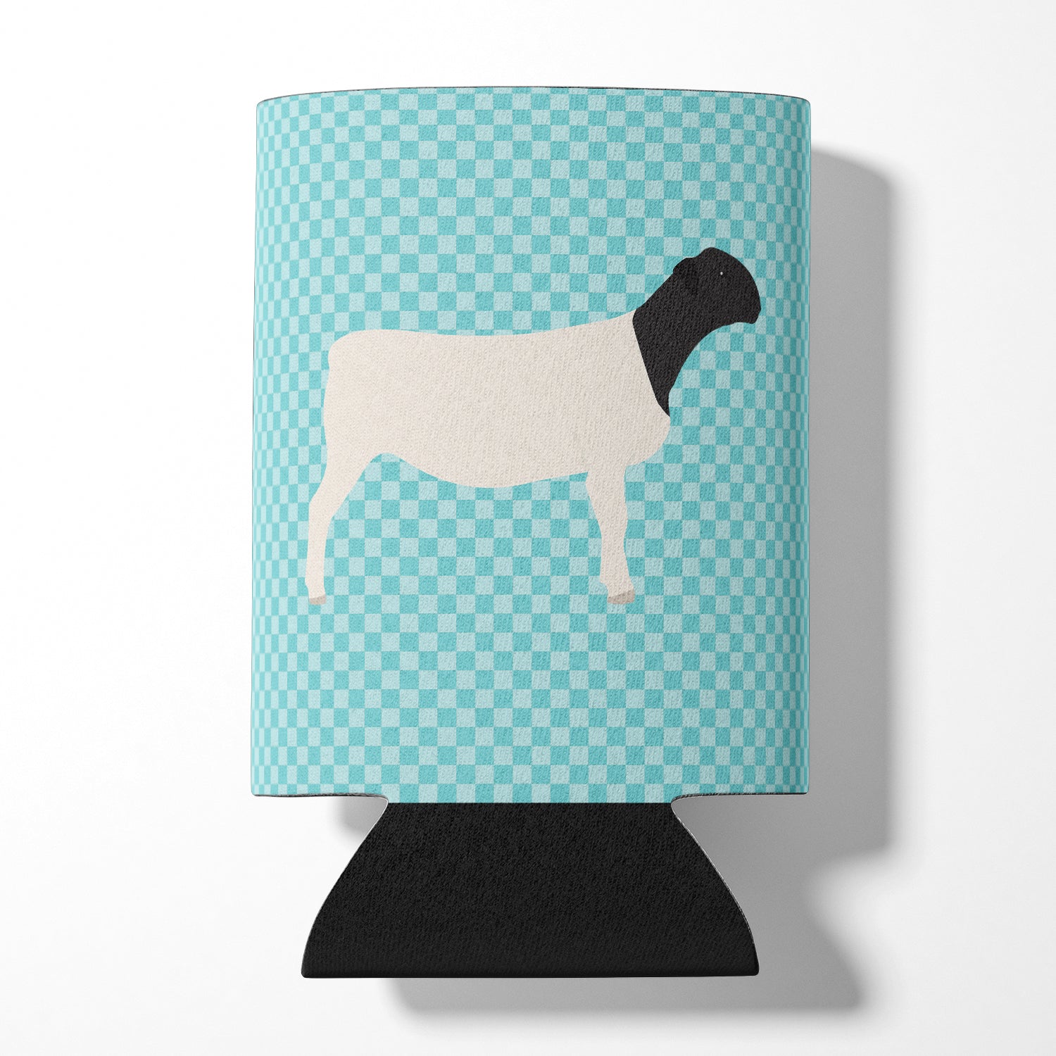Dorper Sheep Blue Check Can or Bottle Hugger Cooler Sleeve for Standard 12 oz Cans, Insulated Foam Beer & Soda Can Hugger Reusable