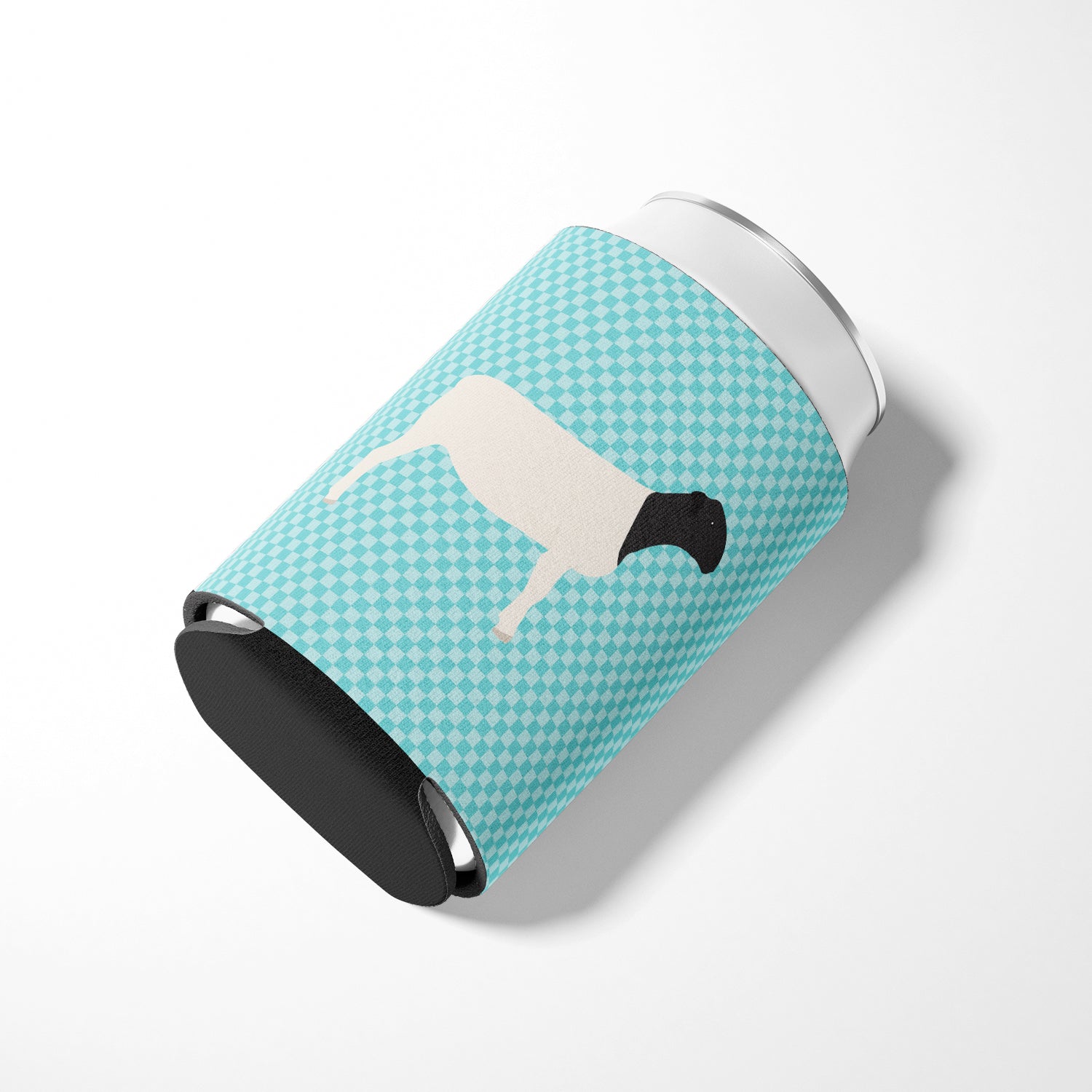 Dorper Sheep Blue Check Can or Bottle Hugger Cooler Sleeve for Standard 12 oz Cans, Insulated Foam Beer & Soda Can Hugger Reusable