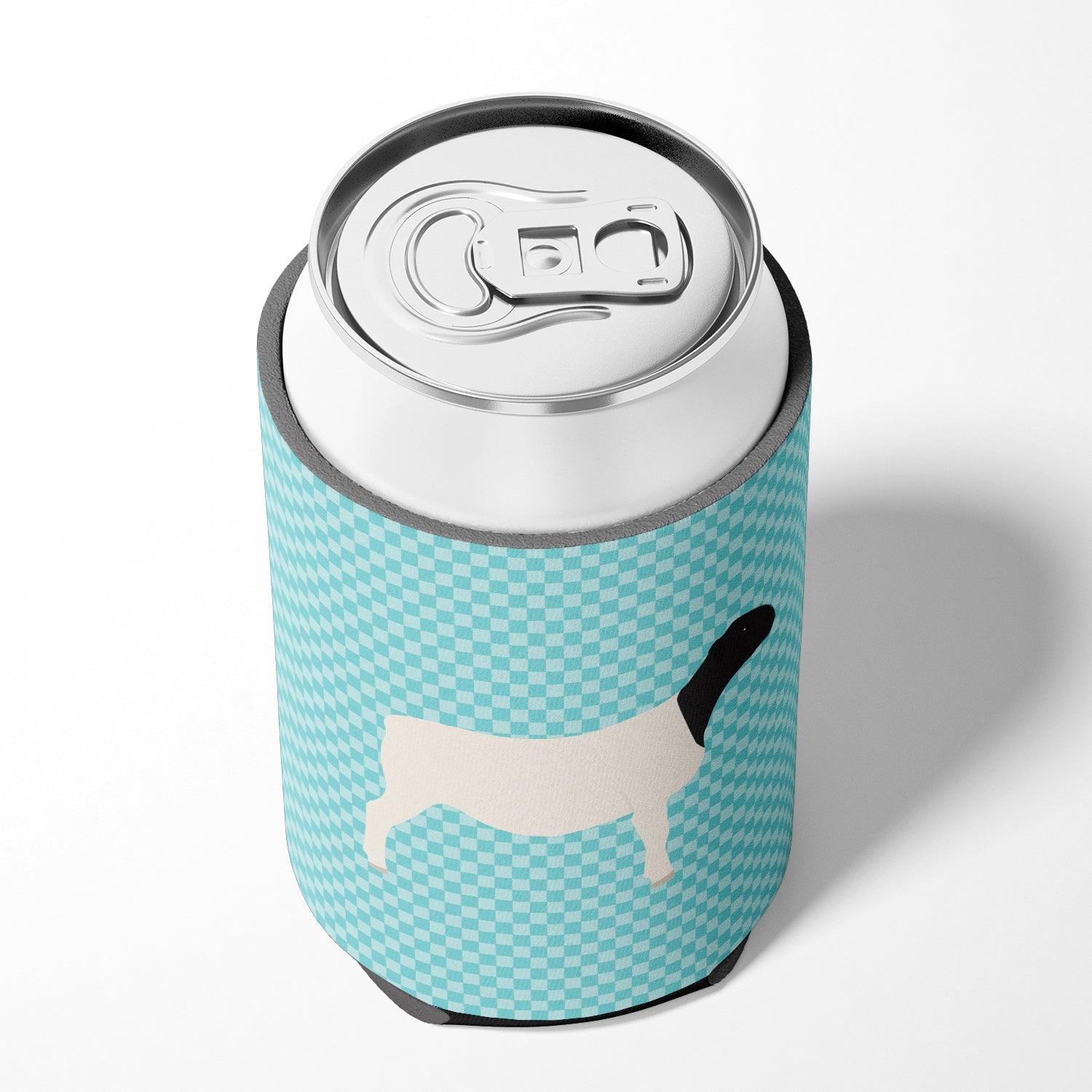 Dorper Sheep Blue Check Can or Bottle Hugger Cooler Sleeve for Standard 12 oz Cans, Insulated Foam Beer & Soda Can Hugger Reusable