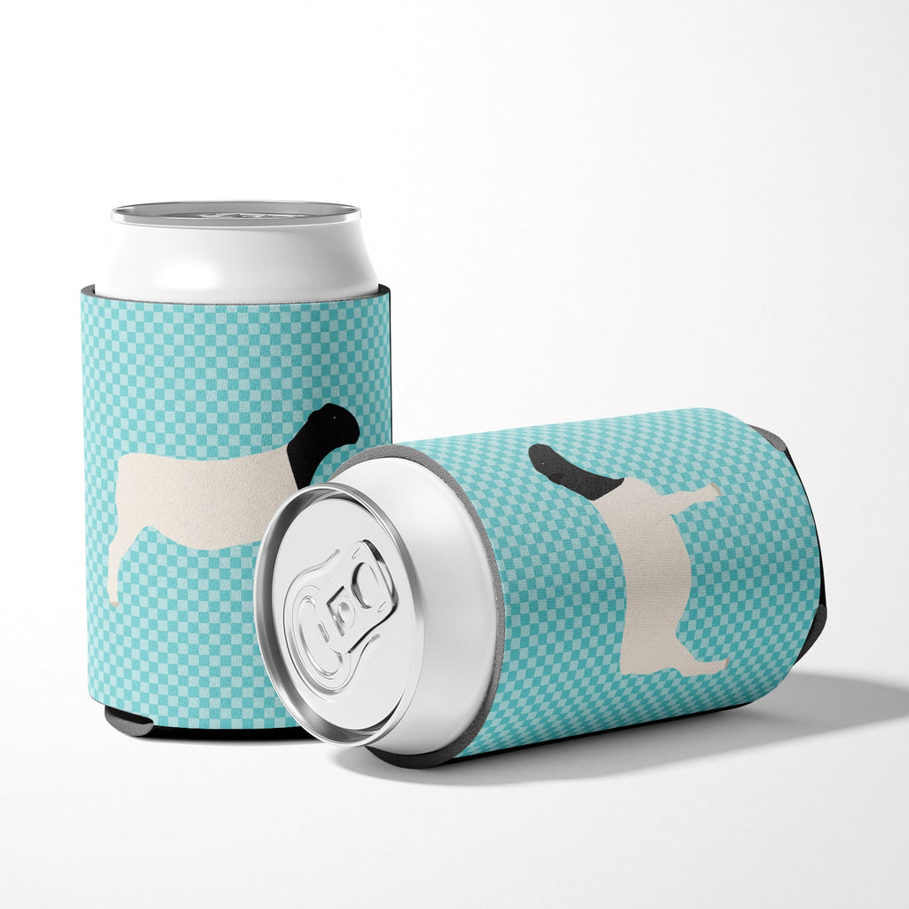 Dorper Sheep Blue Check Can or Bottle Hugger Cooler Sleeve for Standard 12 oz Cans, Insulated Foam Beer & Soda Can Hugger Reusable