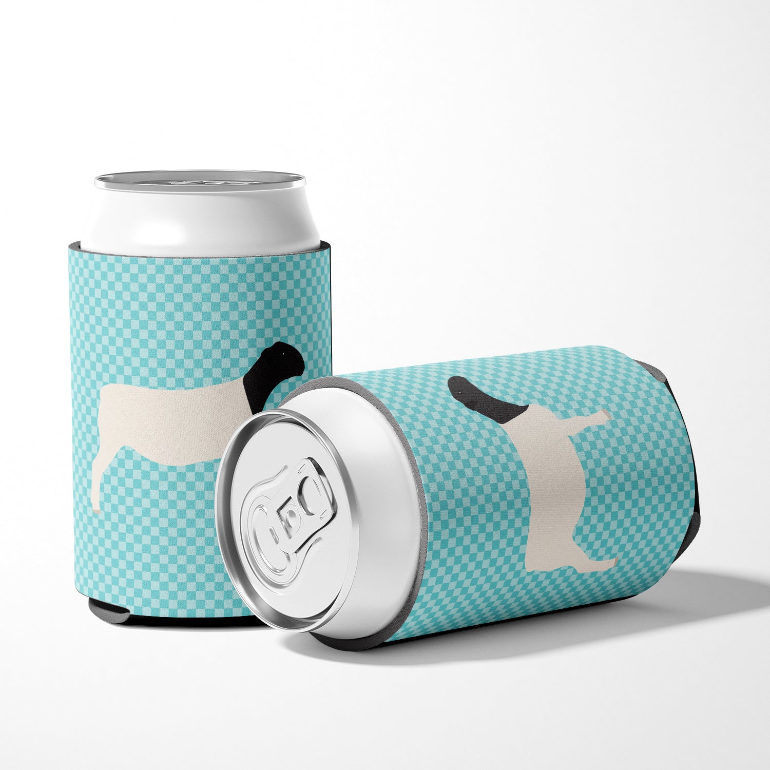 Dorper Sheep Blue Check Can or Bottle Hugger Cooler Sleeve for Standard 12 oz Cans, Insulated Foam Beer & Soda Can Hugger Reusable