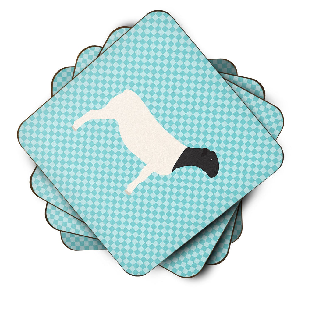 Dorper Sheep Blue Check Foam Coasters Set of 4 Cup Coasters for Indoor Outdoor, Tabletop Protection, Anti Slip, Mouse pad Material