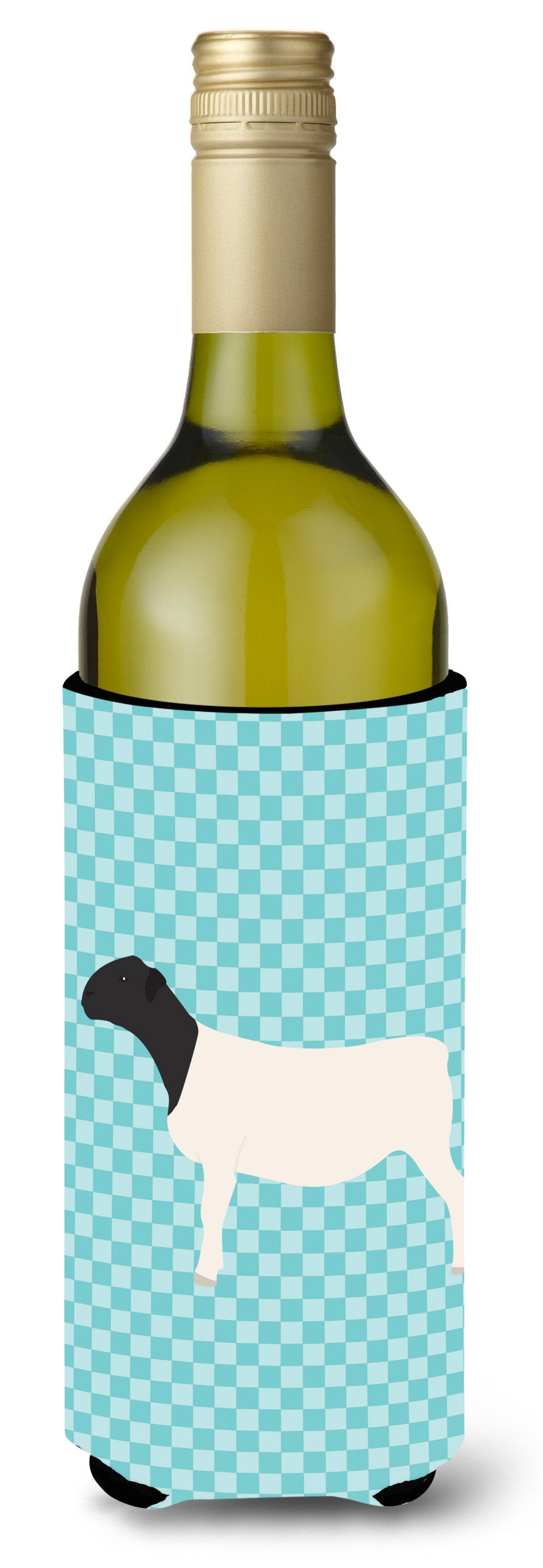 Dorper Sheep Blue Check Wine Bottle Hugger Gift Sleeve for Standard 750 ml Bottles, Insulated Reusable Also Fits Mini Shot & Pint Bottles