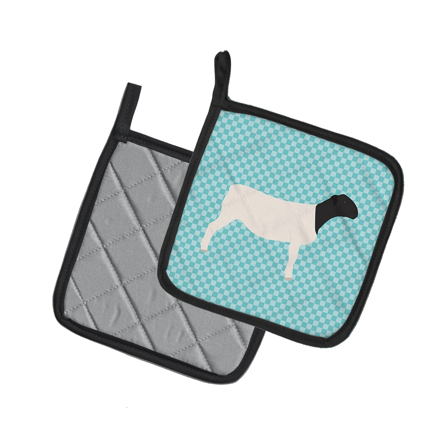 Dorper Sheep Blue Check Pot Holder Set of 2 Heat Resistant Quilted Hot Pads 7.5 x 7.5 Inch, Insulated Kitchen Trivets for Cooking & Baking