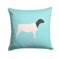 Dorper Sheep Blue Check Decorative Throw Pillow 14x14 Indoor Outdoor Accent Cushion, Fabric Cover with Insert for Sofa, Bed, Porch & Living Room